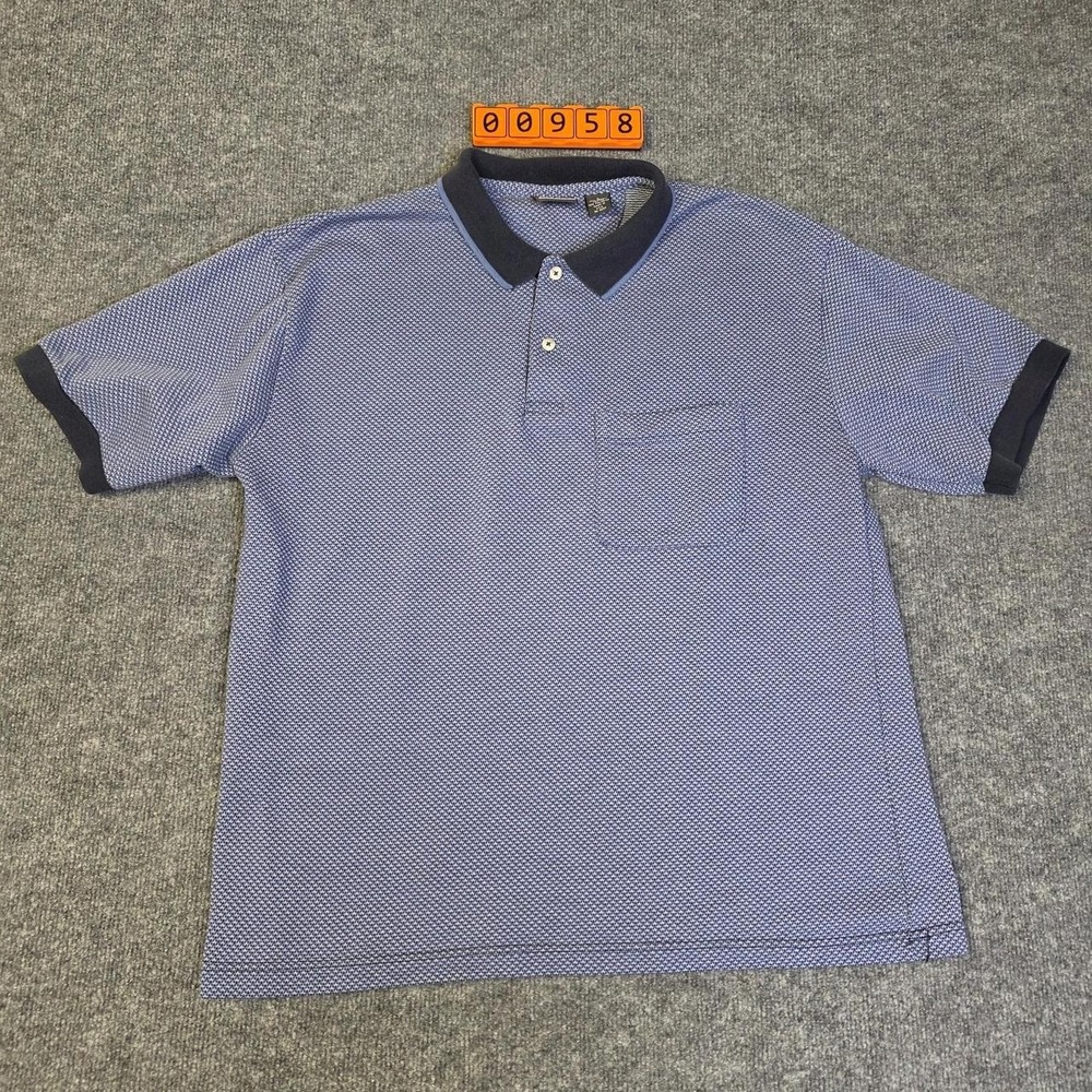 David Taylor Blue & White Cotton & Polyester Polo Shirt Size L